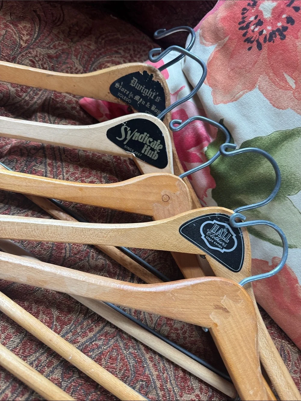Vintage wooden coat hangers for suits & pants skirts, antique Set of 5